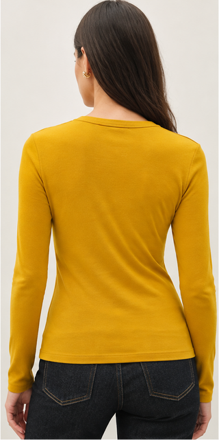 Be Cool - Round Neck Long Sleeve Knit Top - Dijon