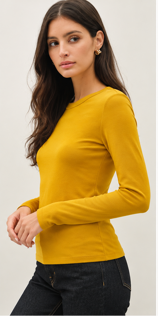 Be Cool - Round Neck Long Sleeve Knit Top - Dijon