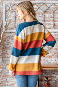 HEIMISH - LONG PUFF SLEEVE ROUND NECK STRIPE TOP