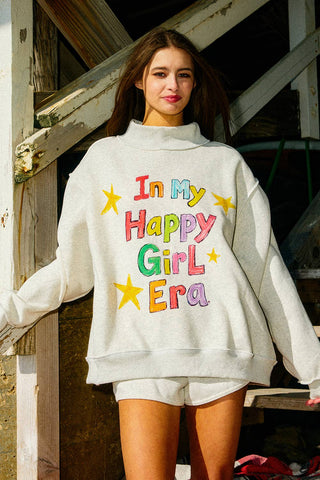 BUCKETLIST INC - IT2594-HAPPYGIRL | 'In My Lucky Girl Era' Print Sweatshirt