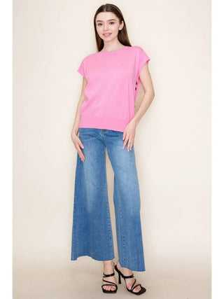 White Birch Pink Knit Top with Side Lace Detail