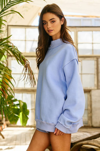 BUCKETLIST INC - IT2594-BLANK1 | Solid Reversible Mock Neck Sweatshirt Top