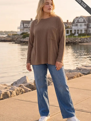 Dear Scarlett - Curly Ribbed Crew Neck Top - Mocha