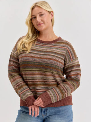 Be Cool Multi Color Striped Textured Sweater Top - Burgundy