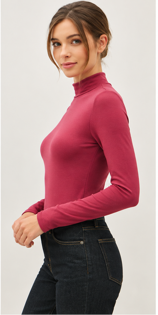 Be Cool - Mock Neck Warmmer Top - Burgundy