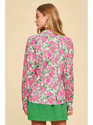Dear Scarlett Floral Half-Zip Long Sleeve Top