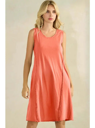 Yelete Cotton Dress with Pockets - Coral