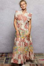 Load image into Gallery viewer, POL Patchwork Floral Tiered Maxi Dress Peach Floral
