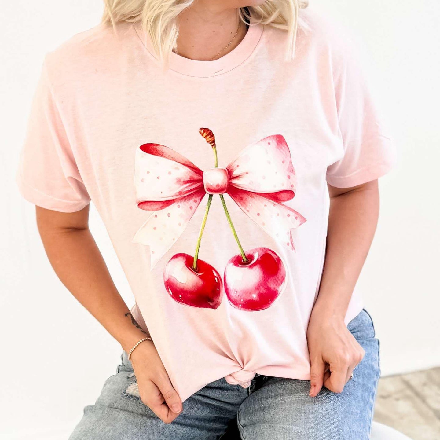Festivitees - Watercolor Cherries Bow Graphic Tee
