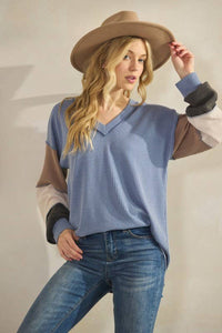 HEIMISH - LONG SLEEVE URBAN RIB COLOR BLOCK TOP