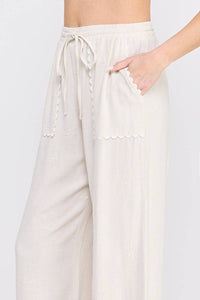 Allie Rose - Bow Embroidered Soft Linen Palazzo Pant