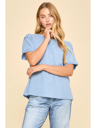 Andree by Unit Waffle Knit Short Sleeve Top - Denim Blue