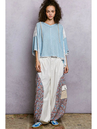 POL Sky Blue Hooded Boho Top