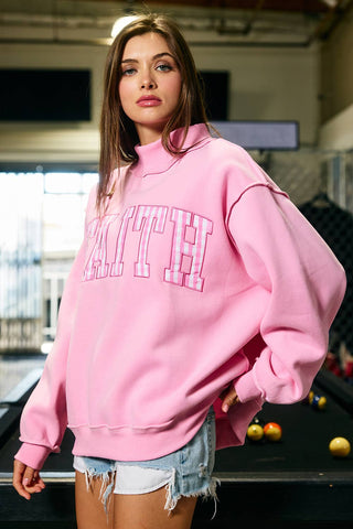 BUCKETLIST Embroidered "FAITH" Mock Neck Sweatshirt