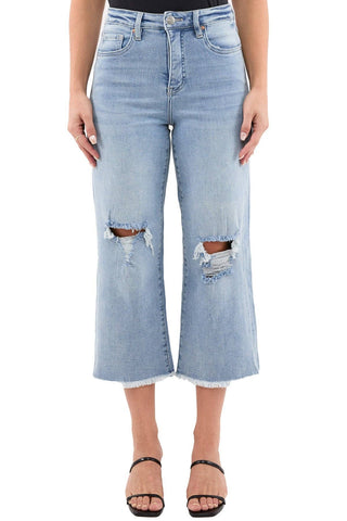 RFM - Chloe High Rise Wide Leg Cropped Frayed Jeans