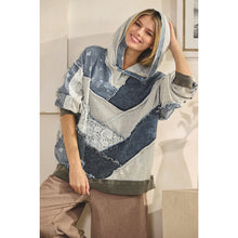 Load image into Gallery viewer, Oli &amp; Hali Washed Denim Patch Fabric Mix Hoodie Top | Women’s Oversized Pullover
