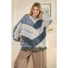 Load image into Gallery viewer, Oli &amp; Hali Washed Denim Patch Fabric Mix Hoodie Top | Women’s Oversized Pullover
