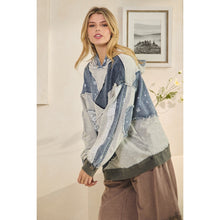 Load image into Gallery viewer, Oli &amp; Hali Washed Denim Patch Fabric Mix Hoodie Top | Women’s Oversized Pullover
