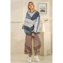 Load image into Gallery viewer, Oli &amp; Hali Washed Denim Patch Fabric Mix Hoodie Top | Women’s Oversized Pullover
