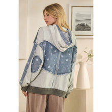 Load image into Gallery viewer, Oli &amp; Hali Washed Denim Patch Fabric Mix Hoodie Top | Women’s Oversized Pullover
