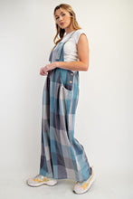 Load image into Gallery viewer, Easel Plaid Pattern Mineral Washed Overalls

