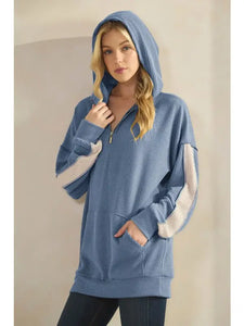 Heimish Long Sleeve Zipper Up Solid Urban Rib Hoodie