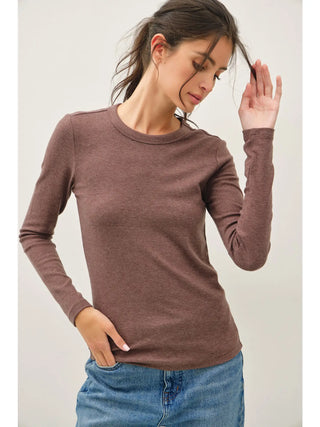 Be Cool - Round Neck Long Sleeve Knit Top - Walnut
