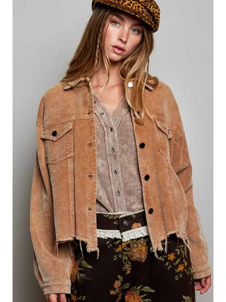 Pol - Pocket Front Button Down Corduroy Trucker Jacket Sale