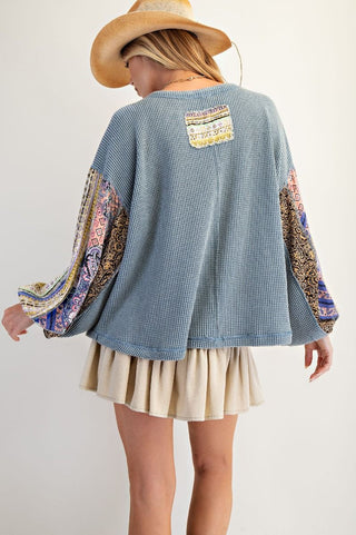 Easel Mix Print Washed Thermal Pullover