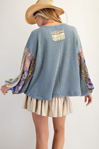 Easel Mix Print Washed Thermal Pullover