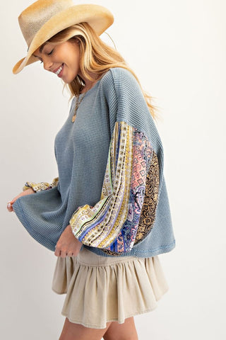 Easel Mix Print Washed Thermal Pullover