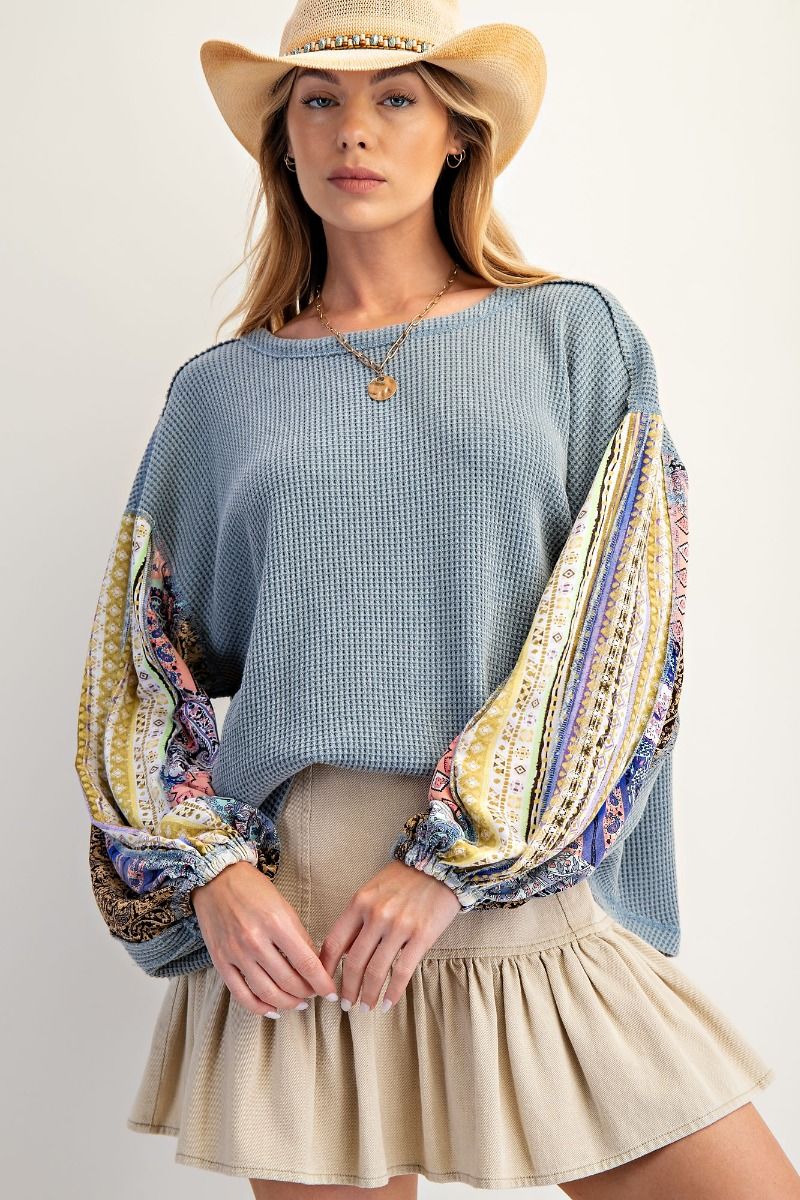 Easel Mix Print Washed Thermal Pullover