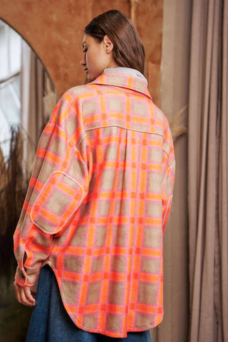 Davi & Dani - PLUS PLAID BUTTON FRONT SHIRT JACKET SHACKET