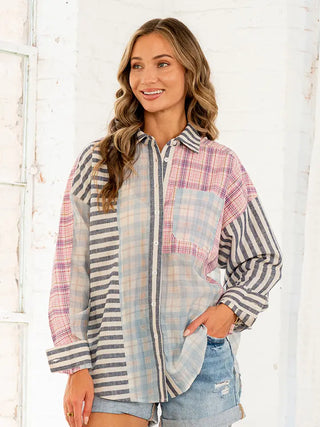 Sew in Love - Button Down Plaid and Stripe Shirt