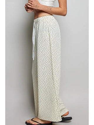 Pol - Casual Lace Trim Floral Print Wide Leg Knit Pants