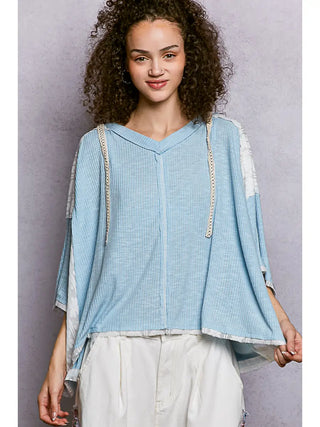 POL Sky Blue Hooded Boho Top