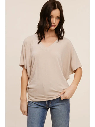 Charlotte Avery Relaxed V-Neck Top- Taupe