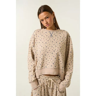 The Greii - Floral Asymmetrical Sweep Sweatshirt - Beige