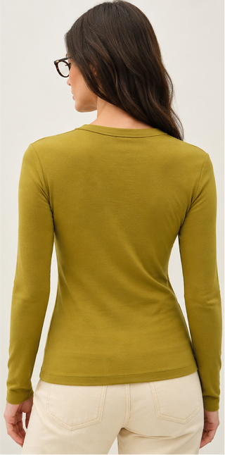 Be Cool - Round Neck Long Sleeve Knit Top - Moss