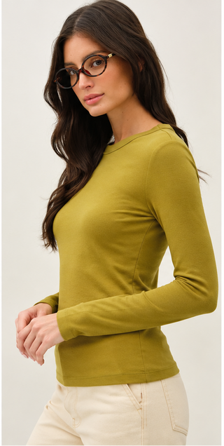 Be Cool - Round Neck Long Sleeve Knit Top - Moss