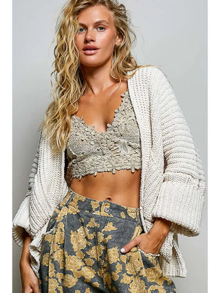 Pol Clothing - Long Sleeve Pockets Solid Chenille Sweater Cardigan