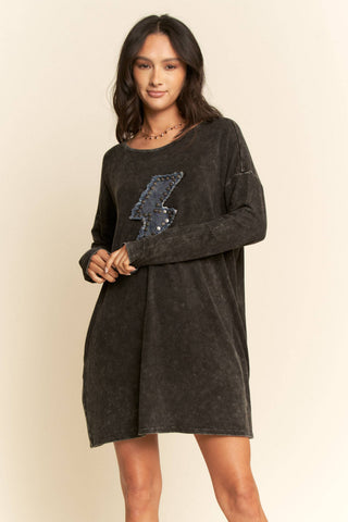 Davi & Dani - THUNDER DENIM BUTTON DETAIL POCKET T SHIRT DRESS