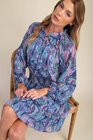 Easel - Paisley Chiffon Ruffle Dress