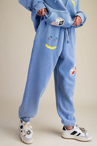 Easel - Funny Terry Knit Joggers Pants - Cornflower Blue