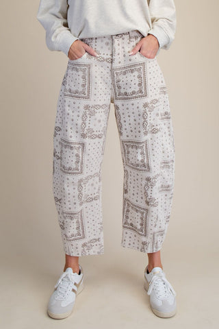 Easel - Bandana Print Washed Barrel Pants