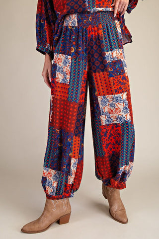 Easel - Patchwork Printed Rayon Gauze Pants