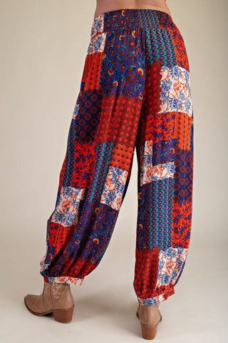 Easel - Patchwork Printed Rayon Gauze Pants