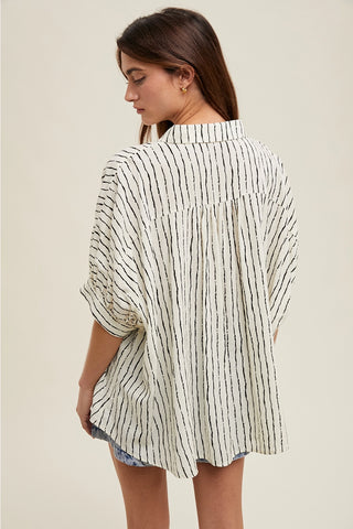 Wishlist Striped Drop Shoulder Button-Up Blouse