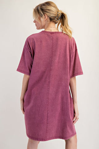 Easel - Mulberry Washed Cotton T-Shirt Dress w/ Smiley Pattern
