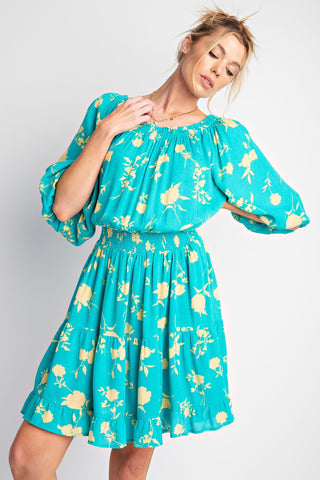 Easel - Printed Rayon Gauze Woven Dress - Atlantis Green